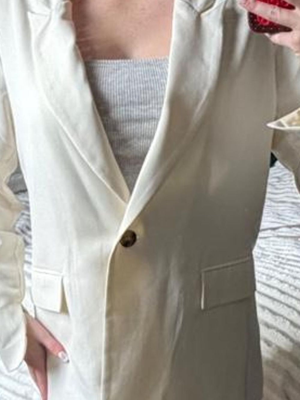 Women’s Cream Single-Button Linen Blazer Jacket